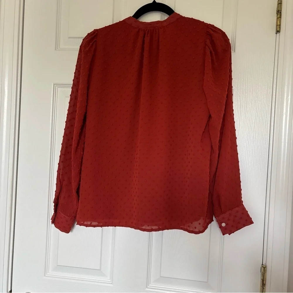 J. Crew Clip Dot Ruffle Button Up Blouse Size Extra Small Burnt Orange